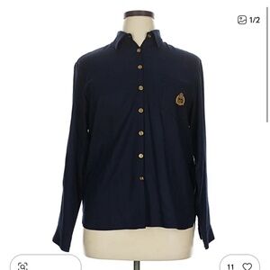 Ralph Lauren Dark Blue Women's Blouse with Gold Accents